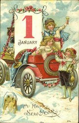 Children with Auto Postcard