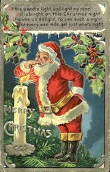 Santa Lighting Pipe Postcard