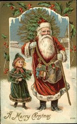 Santa with Girl Postcard
