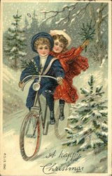 Children on Bicycle Postcard