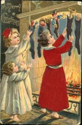 Children Hanging Stockings P. Sander Postcard Postcard