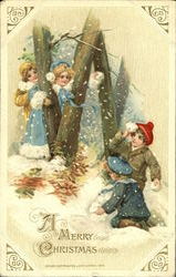 Snowball Fight Children Postcard Postcard