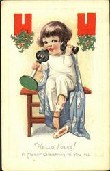 Girl on Phone Bunny Slippers Postcard