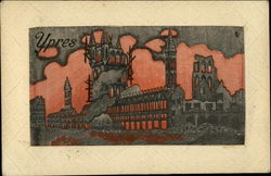 Ypres France in Flames Woven Silk Postcard Postcard