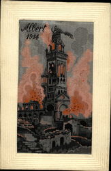 Albert France in Flames 1914 Woven Silk Postcard Postcard