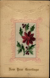New Year Greetings Embroidered Silk Postcard Postcard