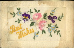 Best Wishes Embroidered Silk Postcard Postcard