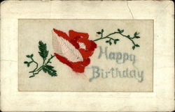 Happy Birthday Embroidered Silk Postcard Postcard