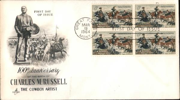 100th Anniversary of the Birth of Charles M. Russell - The Cowboy Artist Block of Stamps