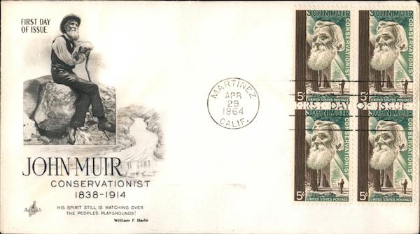 John Muir, Conservationist Block of Stamps First Day Covers
