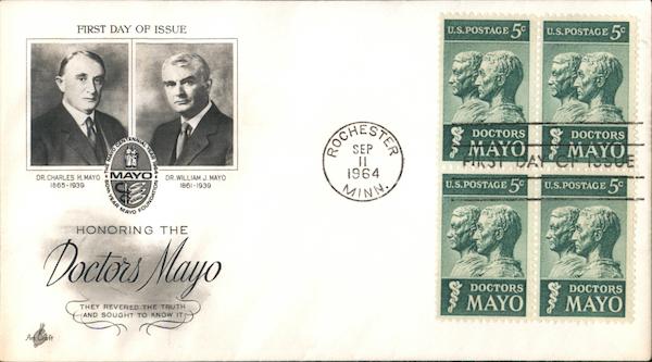 Honoring the Doctors Mayo Block of Stamps First Day Covers