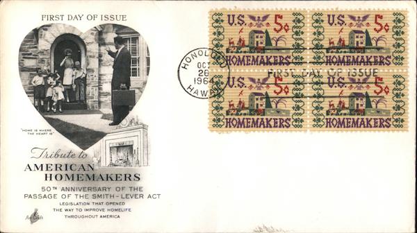 Tribute to American Homemakers Block of Stamps First Day Covers