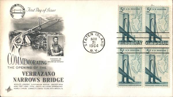 Commemorating the Opening of the Verrazano Narrows Bridge Block of Stamps