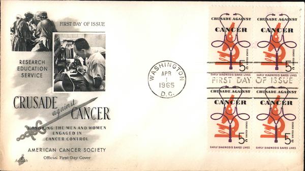 Crusade Against Cancer Block of Stamps First Day Covers