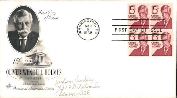 Oliver Wendell Holmes, 1841-1935 Block of Stamps First Day Covers