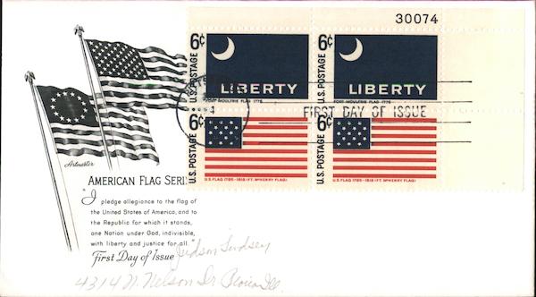 American Flag Series Block of Stamps First Day Covers