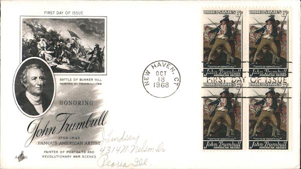 Honoring John Trumbull, Famous American Artist 1756-1843 Block of Stamps