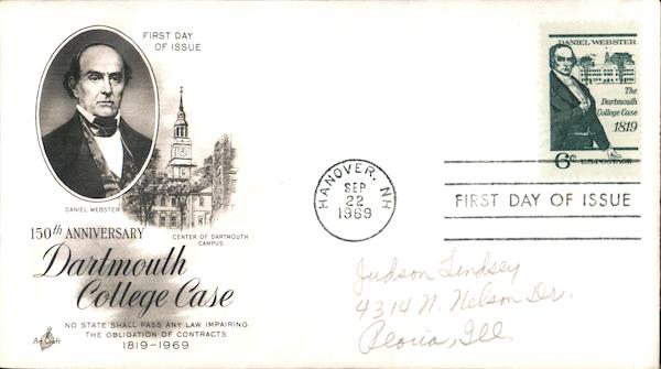 150th Anniversary of Dartmouth College Case First Day Covers