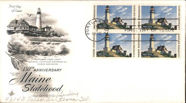 150th Anniversary Maine Statehood 1820-1970 - Pine Tree State Block of Stamps