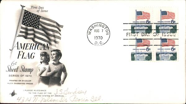 American Flag Block of Stamps First Day Covers