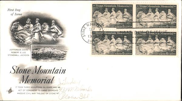 Stone Mountain Memorial Block of Stamps First Day Covers