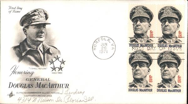 Honoring General Douglas MacArthur Block of Stamps