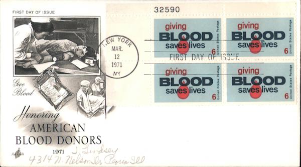 Honoring American Blood Donors, 1971 First Day Covers