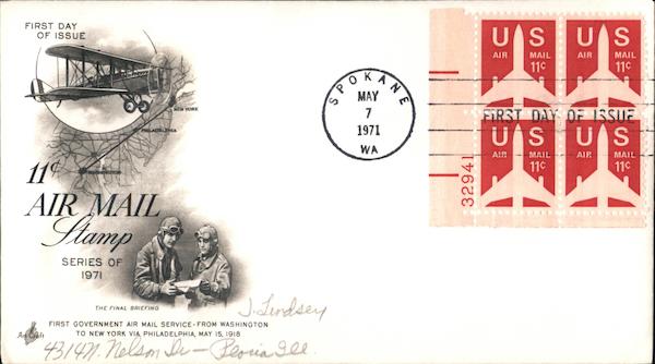 11 cent Air Mail Stamp Plate Block of Stamps First Day Covers