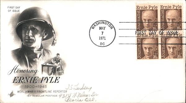 Honoring Ernie Pyle Block of Stamps First Day Covers