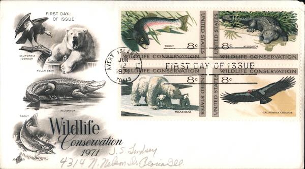 Wildlife Conservation 1971 Block of Stamps First Day Covers