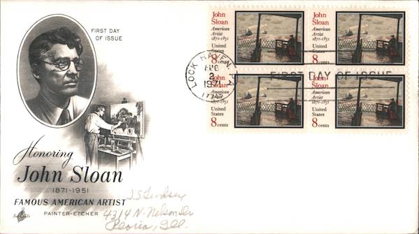 Honoring John Sloan Block of Stamps First Day Covers