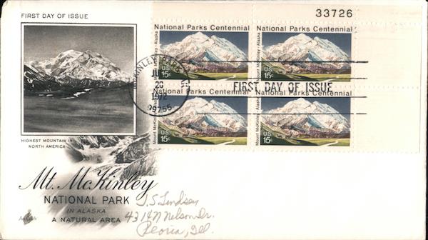 Mt. McKinley Block of Stamps First Day Covers