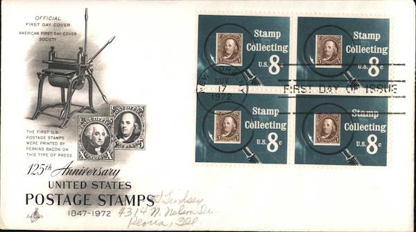 125th Anniversary United States Postage Stamps 1847-1972 Block of Stamps