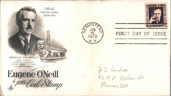Eugene O'Neill $1.00 Coil Stamp First Day Covers