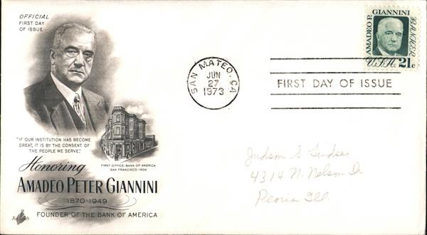 Honoring Amadeo Peter Giannini, 1870-1949 First Day Covers