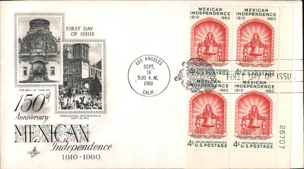 150th Anniversary of Mexican Independence 1810-1960 Plate Block of Stamps