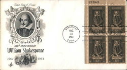 400th Anniversary William Shakespeare Plate Block of Stamps First Day Cover