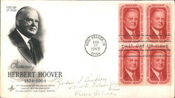 Honoring Herbert Hoover 1874-1964 Block of Stamps First Day Cover