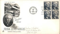 Frank Lloyd Wright, World Renowned Architect, Prominent American Series Block of Stamps First Day Cover