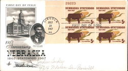 100th Anniversary Nebraska Statehood Plate Block of Stamps First Day Cover