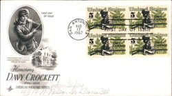 Honoring Davy Crockett Block of Stamps First Day Cover