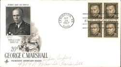 20¢ George C. Marshall - Prominent Americans Series Block of Stamps First Day Covers First Day Cover First Day Cover First Day Cover