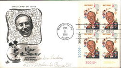Walt Disney, Showman of the World Plate Block of Stamps First Day Cover