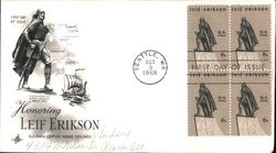 Honoring Leif Erikson, Eleventh Century Norse Explorer - Discoverer of North America about 1003 Block of Stamps First Day Cover