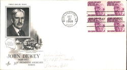 John Dewey 1859-1952 30c Prominent Americans Series Block of Stamps First Day Cover