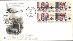 20c Air Mail Stamp Series of 1968 Block of Stamps First Day Cover