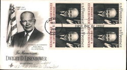 In Memoriam Dwight D. Eisenhower 1890-1969 Block of Stamps First Day Cover