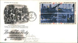 Boston Tea Party December 16, 1773 American Revolution Bicentennial Block of Stamps First Day Cover