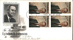 In Memoriam Lyndon B. Johnson 1908-1973 Block of Stamps First Day Cover