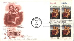 Christmas 1973 Block of Stamps First Day Cover